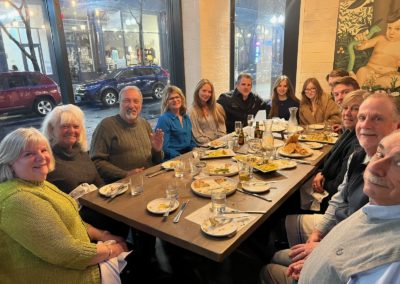 Group of tourist posing after dinner, taken during the Dine Around Providence Tour.