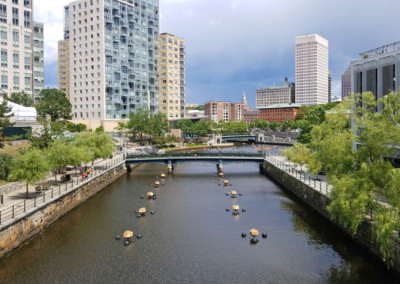 View of the Waterplace Park in the morning almost empty of people - an experience included in the Discover Providence Tour.